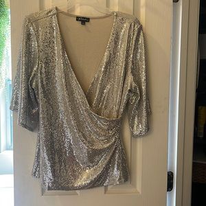 Silver sparkle wrap front top